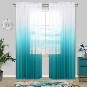Teal Curtains 84 Inch Length for Bedroom 2 Panels Set Reversible Ombre Teal W... - Picture 1 of 8