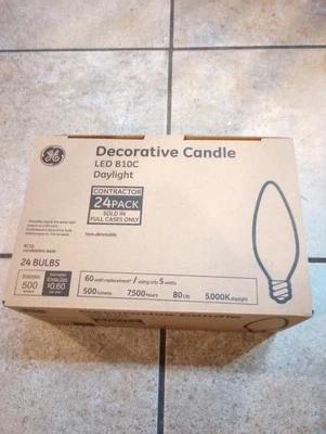 GE Daylight LED B10C Candelabra Base Bulbs 60W EQ 5W Decorative Candle - 24 pack - Image 1 of 4