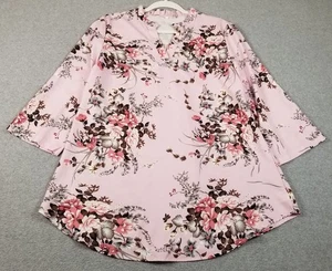Top Damen Große L Mehrfarbig Blumenmuster 3/4 Arm Schlitz Ausschnitt Rüschen Polyester - Bild 1 von 11