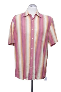 HUGO BOSS Men's Short Sleeve Shirt Casual Shirt L Red Beige Striped Kent Collar - Picture 1 of 5