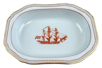 Spode Trade Winds Red Vegetable Bowl Oval Serving Bowl Green Backstamp England - Image 1 of 3