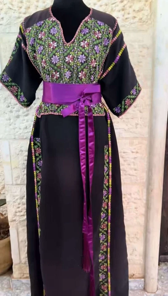 Vestido de noiva vintage palestino feito à mão pontos tecido bordado Thoub - Imagem 1 de 1