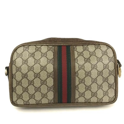 Vintage Gucci GG Sherry Line Canvas Web Stripe Leather Trim Crossbody Bag Brown  - Image 1 of 4