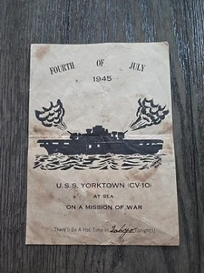 VTG 1945 WWII USS Yorktown CV-10 4th Of July Invitation Tokyo Japan US NAVY RARE - Picture 1 of 2