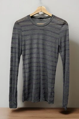 Blusa Top Mujer Theory Jackson Gris/Púrpura Rayas Ultra Delgada Manga Larga Talla S Foto 1 de 4