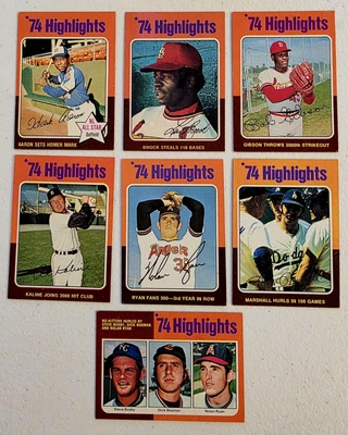 1975 Topps Baseball 74 HIGHLIGHTS SET #1 #2 #3 #4 #5 #6 #7 Aaron Ryan EX+NM C1 - Image 1 of 2