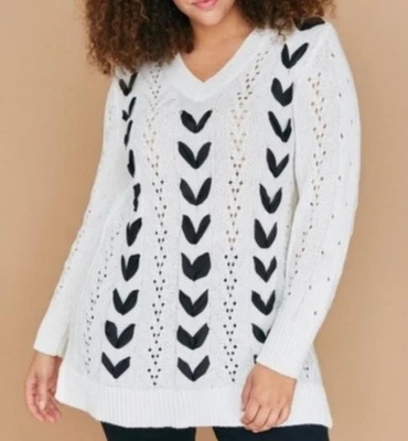 Suéter túnica informal o de vestir LANE BRYANT marfil y negro con detalles de cinta talla 10/12 Foto 1 de 4