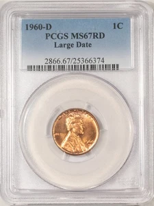 1960-D LINCOLN CENT, LARGE DATE - PCGS MS-67 RD - Picture 1 of 3