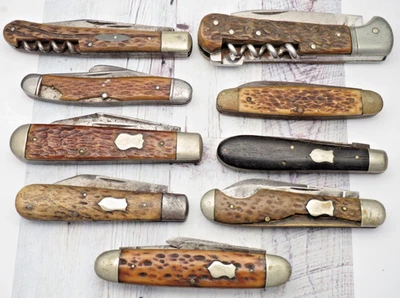 Antique Vintage Bone Stag Wood Handled Pocket Knives - Lot of 9 - Parts/Repair - Image 1 of 4
