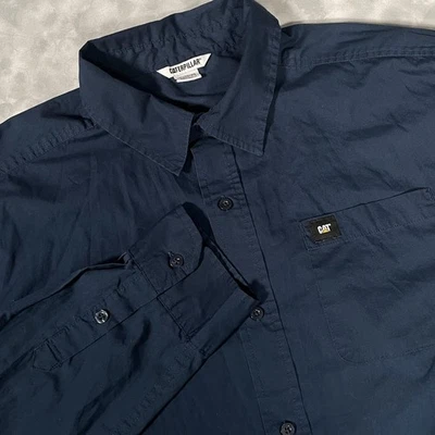 Caterpillar Shirt Mens XL Navy Button Down Long Sleeve Workwear CAT Logo Pocket - Image 1 of 4