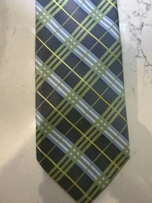 Bergamo Newyork Green and Blue Geometric Men's Necktie Tie - Image 1 of 4