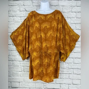 Kinolau Manaola Hawaiian Kimono Batwing Split Sleeve Tunic Dress Orange Yellow - Picture 1 of 14