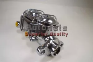 Chrome Aluminum Brake Master Cylinder GM Chevy 1-1/8" Bore Dual Bail Cap SBC BBC - Picture 1 of 2