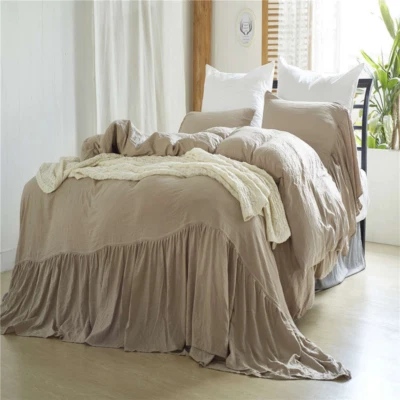 Conjunto de edredom com babado borda lavada e fronhas tamanho americano confortável - Imagem 1 de 4