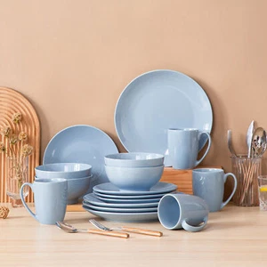 LOVECASA 16-Piece Light Purple Porcelain Dinnerware Set Dinner Plates Mugs Bowls - Picture 1 of 16