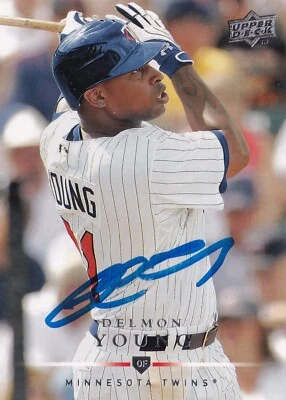 Tarjeta de cubierta superior firmada por Delmon Young 2008 #569 Rays Twins Orioles Phillies Foto 1 de 3