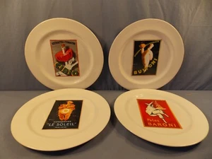 Pottery Barn China "Vintage Posters" 4 Dinner Plates 11 1/2" - Picture 1 of 7