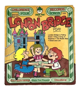 VTG Peter Pan Records Childrens 4 Songs London Bridge Plus 33 1/3 Vinyl Sixpence - Foto 1 di 6