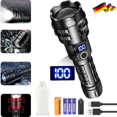 MARKENLOS Taschenlampe LED 300000 Lumens USB Taschenlampe Super Extrem Hell Taktisch XHP90