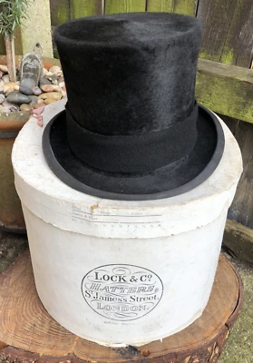 Vintage 1950s Gentleman's Lock & Co silk plush top hat and box 53 cm small 6-5/8 - Image 1 of 4