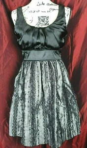 My Michelle Black Gray Taffeta Sequin Lace Dress Sz 7 - Picture 1 of 6