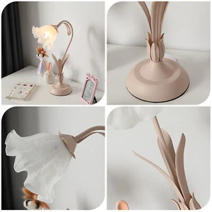 Pink Flower Desk Light LED Table Lamp w/ Glass Lampshade for Bedroom Desk US - Picture 1 of 12