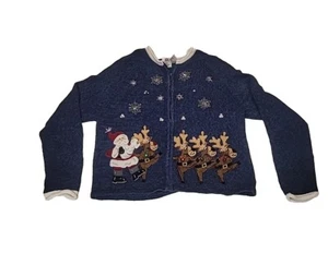Tiara International Christmas Collection Santa & Reindeer Vintage Sweater Sz 12 - Picture 1 of 8