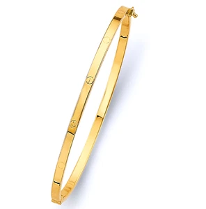 Brazalete liso fino de oro amarillo sólido de 14k de 3 mm pulido alto 7 pulgadas - Imagen 1 de 2