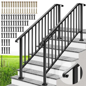 2-Pack 6 Step Hand Rails for Outdoor Steps Wrought Iron Railing for Porch Deck - Picture 1 of 8