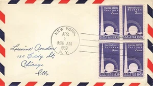 853 3c NY WORLD'S FAIR - Bloque de 4 en sobre de correo aéreo - Imagen 1 de 1