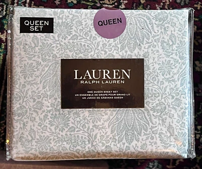 Juego de sábanas florales Ralph Lauren talla Queen AZUL/VERDE FLORAL - 100 % algodón nuevo con etiquetas Foto 1 de 4