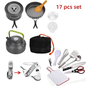 Camping Cookware Set Camping Survival Stove Pot Pans Kit Portable Mess Kit - Picture 1 of 27