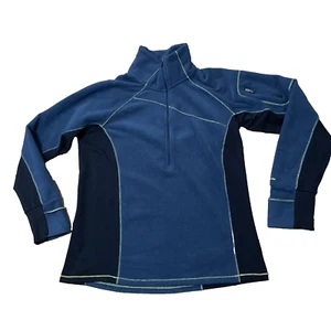 COLUMBIA Fleece Jacket Women L 1/4 Zip Active Turtleneck SleevePocket Blue Black - Picture 1 of 20