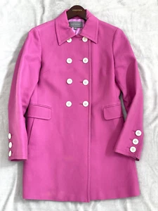 Ann Taylor Pea Coat Women’s Small Bright Pink Fuchsia Cotton Double Breasted - Picture 1 of 14