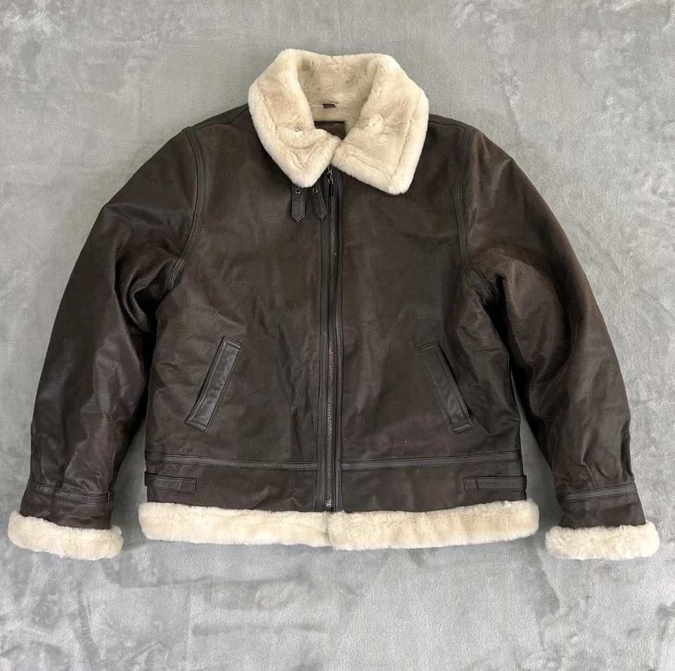 Chaqueta De Colección St Johns Bay Para Hombres XL Cuero Marrón Aviador B3 Bombardero Sherpa Piloto Foto 1 de 4