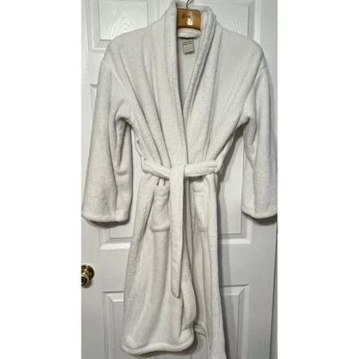Pottery Barn белый плюшевый флисовый халат шаль воротник подпоясанный карманы размер маленький - Изображение 1 из 4