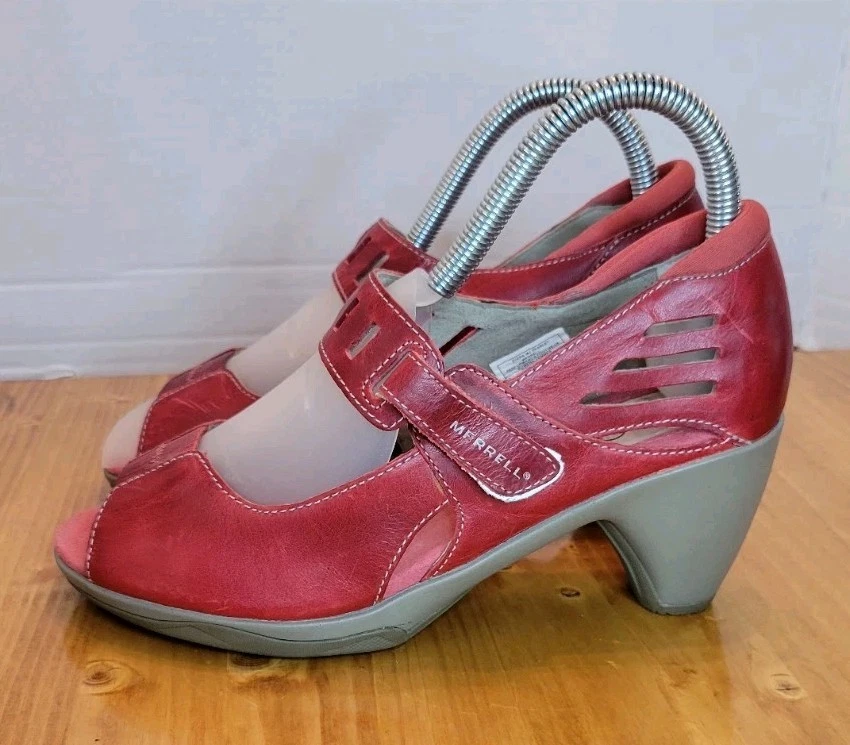 Zapatos de tacón Merrell Cycling Evera MJ Scarlet Peep Toe para mujer talla 6 cuero rojo Foto 1 de 4