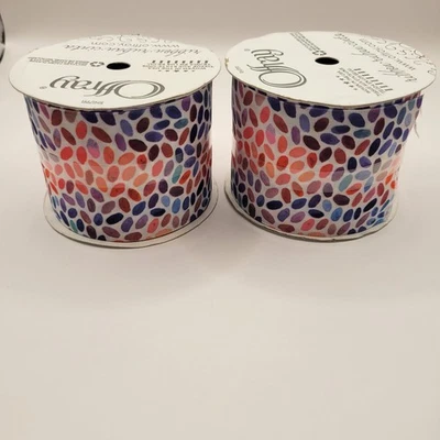 Lot of 2 Offray 2 1/4" Multicolor Ribbon Spools NEW 9 Feet Jewel Gem Rocks - Image 1 of 4