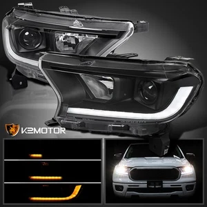 Fits Black 2019-2023 Ford Ranger Sequential LED Signal Projector Headlights Pair - Picture 1 of 12