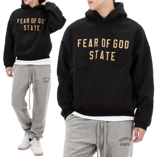 Felpa con cappuccio Fear of God Stato stampa logo 192BT246250F nera 138616851