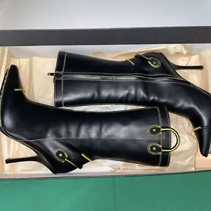 Dsquared2 Limited Edition Q4700 schwarz/gelb Leder hohe Stiefel Größe 8,5 M - Bild 1 von 21