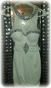 GORGEOUS WHITE SEXY LACE BLING CRYSTAL BODYCON BANDAGE CLUB ♡♡♡MINI DRESS♡♡♡ - Picture 1 of 4