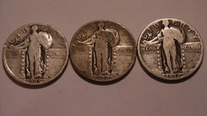 1925 1926 1930 P STANDING LIBERTY CUARTO DE DÓLAR 25 CENTAVOS MONEDAS DE PLATA ANTIGUAS - Imagen 1 de 10