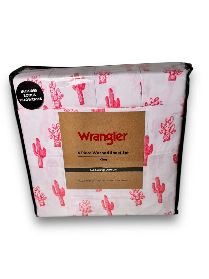 Wrangler 6 piece CACTUS King Size Sheet Set Cowboy Southwestern Western