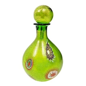 Murano Vetro Artistico Hand Blown Art Glass Perfume Bottle Green Gold Fleck Star - Picture 1 of 6