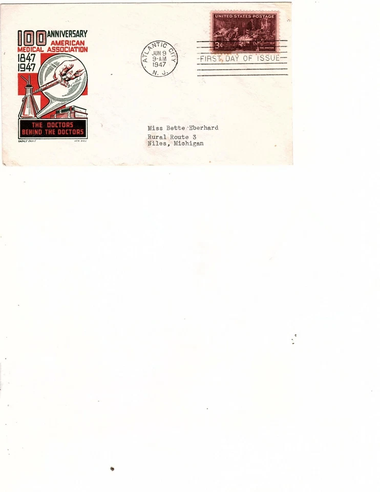1947 Atlantic City US Doctors Behind Borders AMA Ken Boll Cachet fdc (mb14 - Image 1 of 1