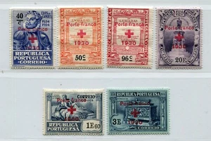 PORTUGAL 1930 SCARCE RED CROSS OVERPRINT SET SCOTT 1S24-1S29 PERFECT MNH - Picture 1 of 2