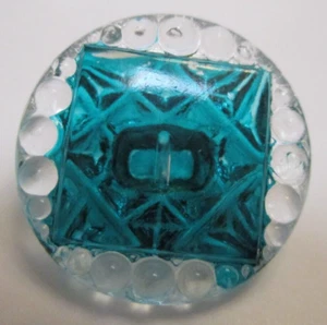 Set of 3 Vintage 3/4" Teal Painted Crystal Prism cut Glass Buttons ~ 1920 - Picture 1 of 3