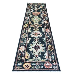 2'9"x9'10" Black Wool Hand Knotted Angora Oushak Oriental Runner Rug G88158 - Picture 1 of 6