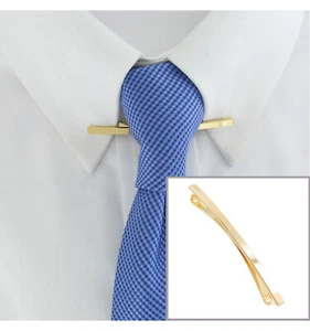 Ky & Co Classic Sleek Yellow Gold Tone Mens Collar Bar Clip 2 1/2" USA Made - Picture 1 of 4